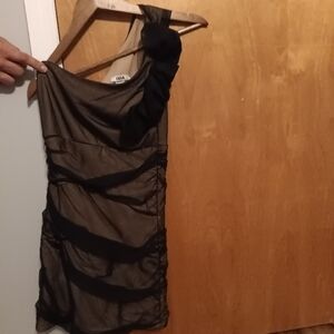 Zara Black and Brown Sequin One Shoulder Knee-Length Dress